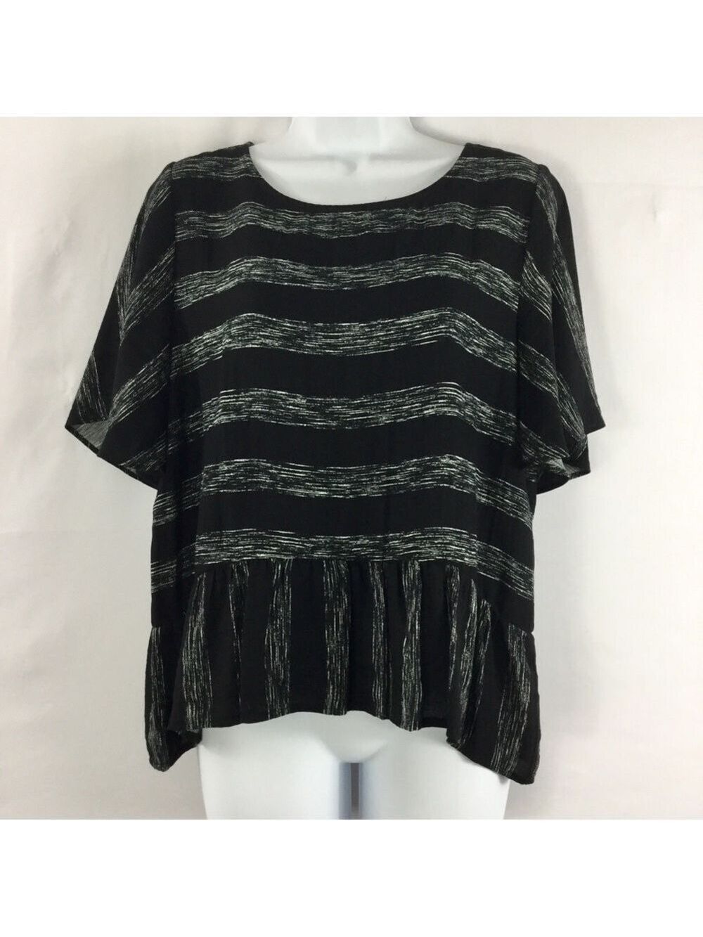 𝅺skies Are Blue Stripe Ruffle Sleeve Peplum Hem Top - Picture 2 of 8